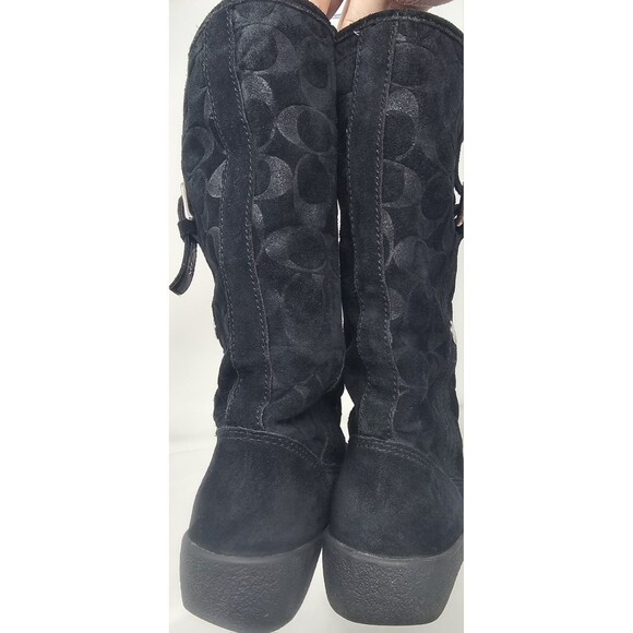 Coach Tulip Women's 5.5B Black Winter Suede Boot Fur Lined Buckle Signature Logo - Picture 11 of 16
